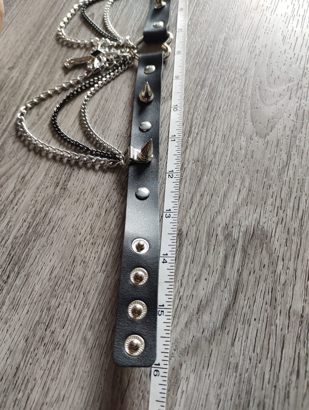 NEW Black Gothic Spike Choker Necklace with Silver Cross Pendant And Chains - Picture 5 of 7